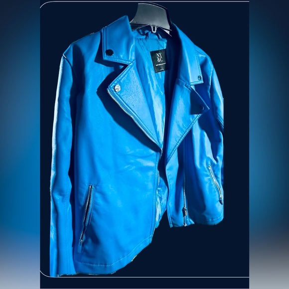 🔥Women's Blue Faux Leather Jacket - Picture 2 of 4